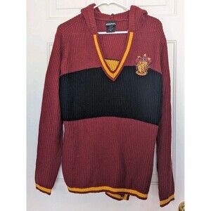 Harry Potter Gryffindor Hooded Sweater Womens Large Pullover Cable Knit Maroon